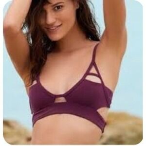 NWT Tavik Swimwear Cutout Bikini Top S Purple Criss Cross Strappy Summer Pool